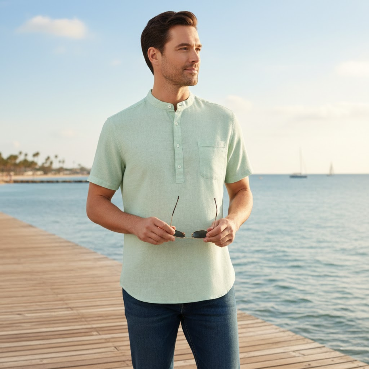 Men's Classic Linen Henley Shirt