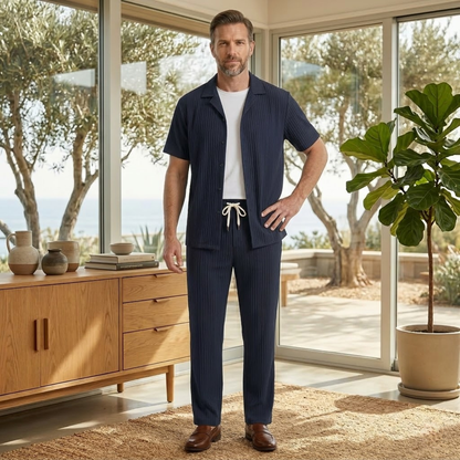 Men's Linen Two Piece Set Lightweight Shirt Pants