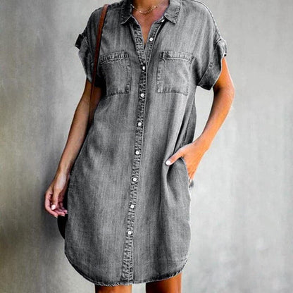 Women's Casual Denim Dress Button Front Blue