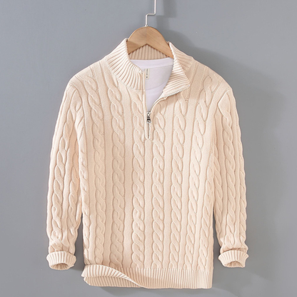 Men's Knit Quarter Zip Sweater Cable Pattern