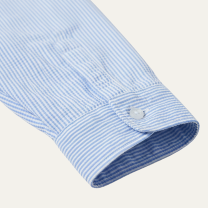 Men's Linen Button Up Shirt Lightweight Blue Striped