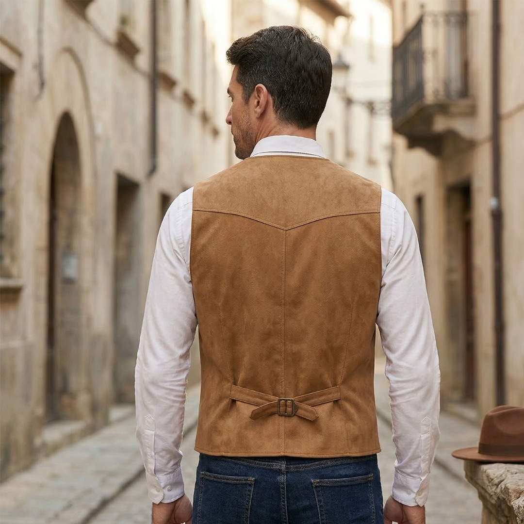 Men’s Leather Vest Western Style Button Front Waistcoat