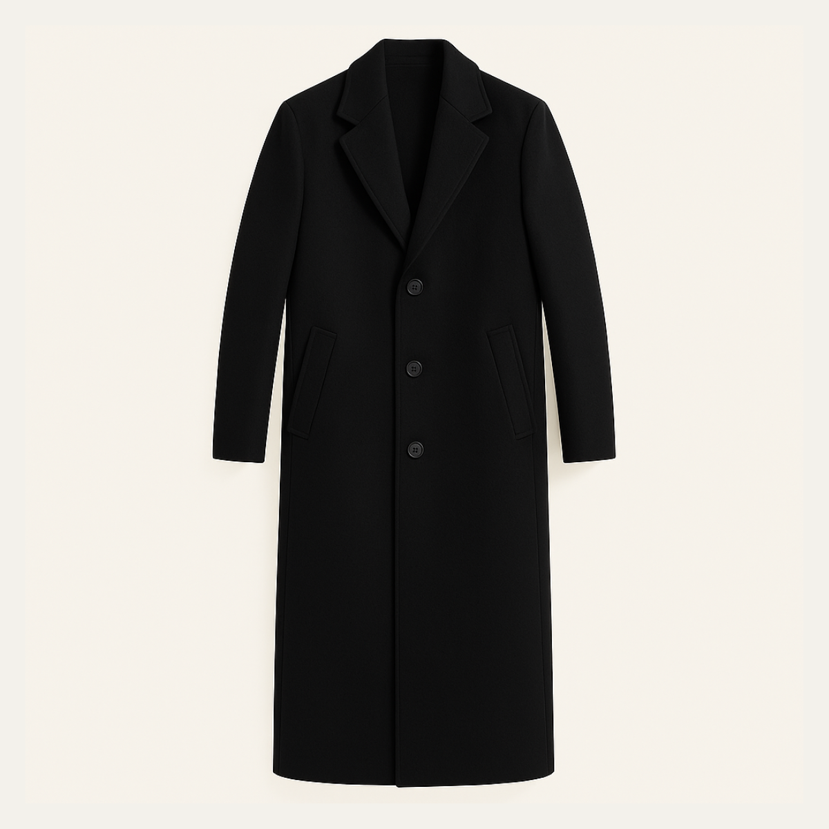 Men's Single Breasted Wool Coat Minimal Black - VibreMode