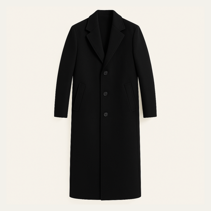 Men's Single Breasted Wool Coat Minimal Black - VibreMode