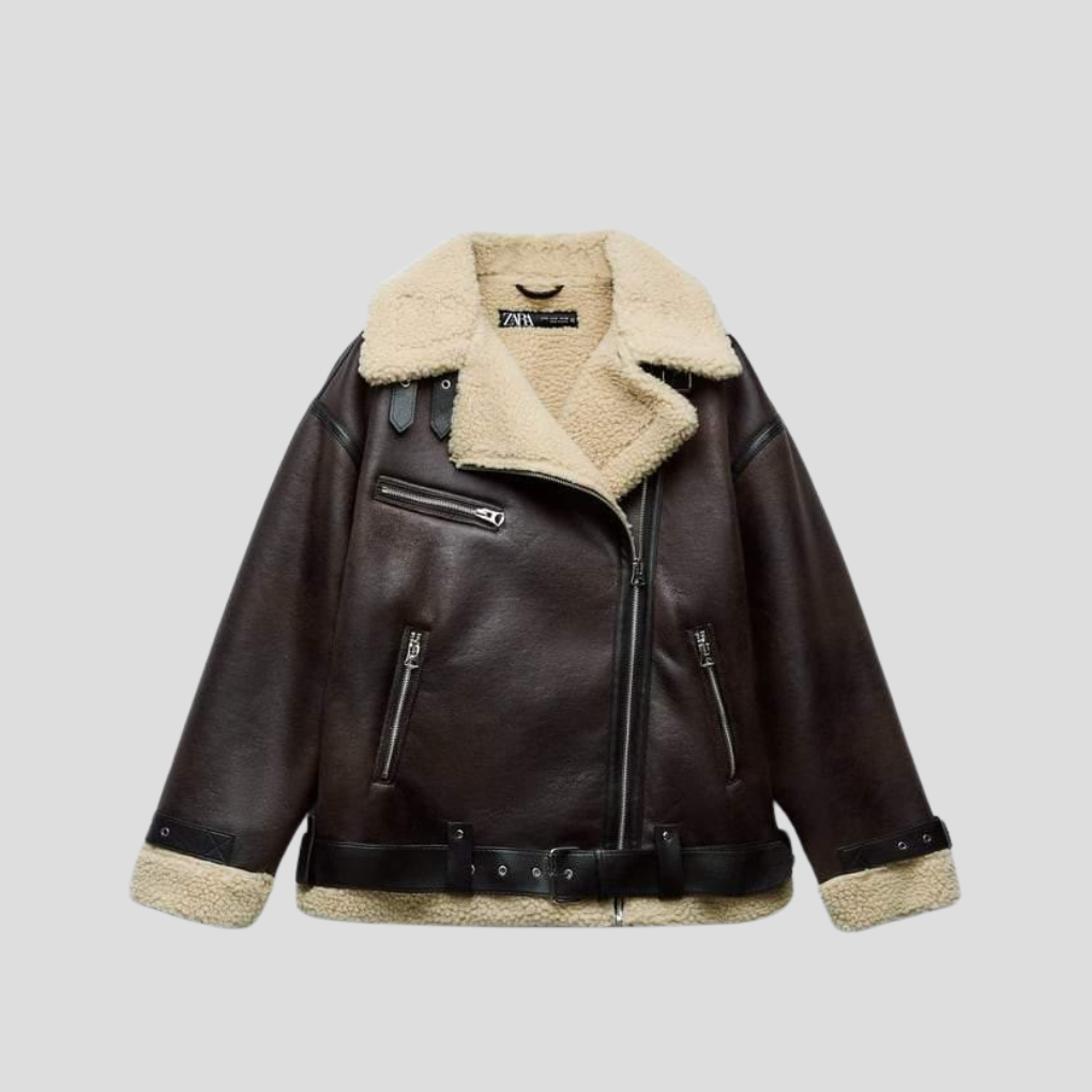 Women's Faux Leather Lapel Jacket - VibreMode