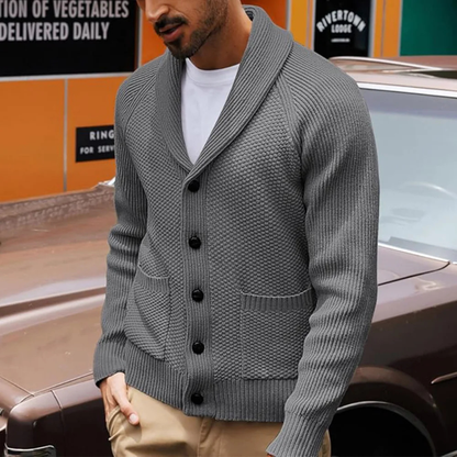 Men's Shawl Collar Knit Cardigan With Pockets