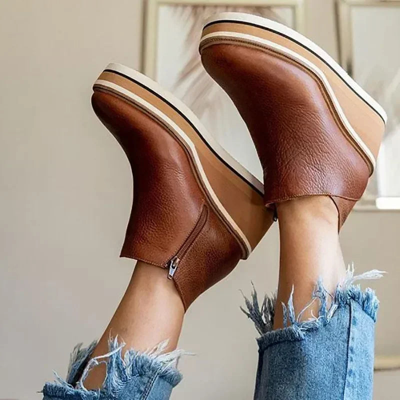 Women's Wedge Ankle Boots Vintage Style