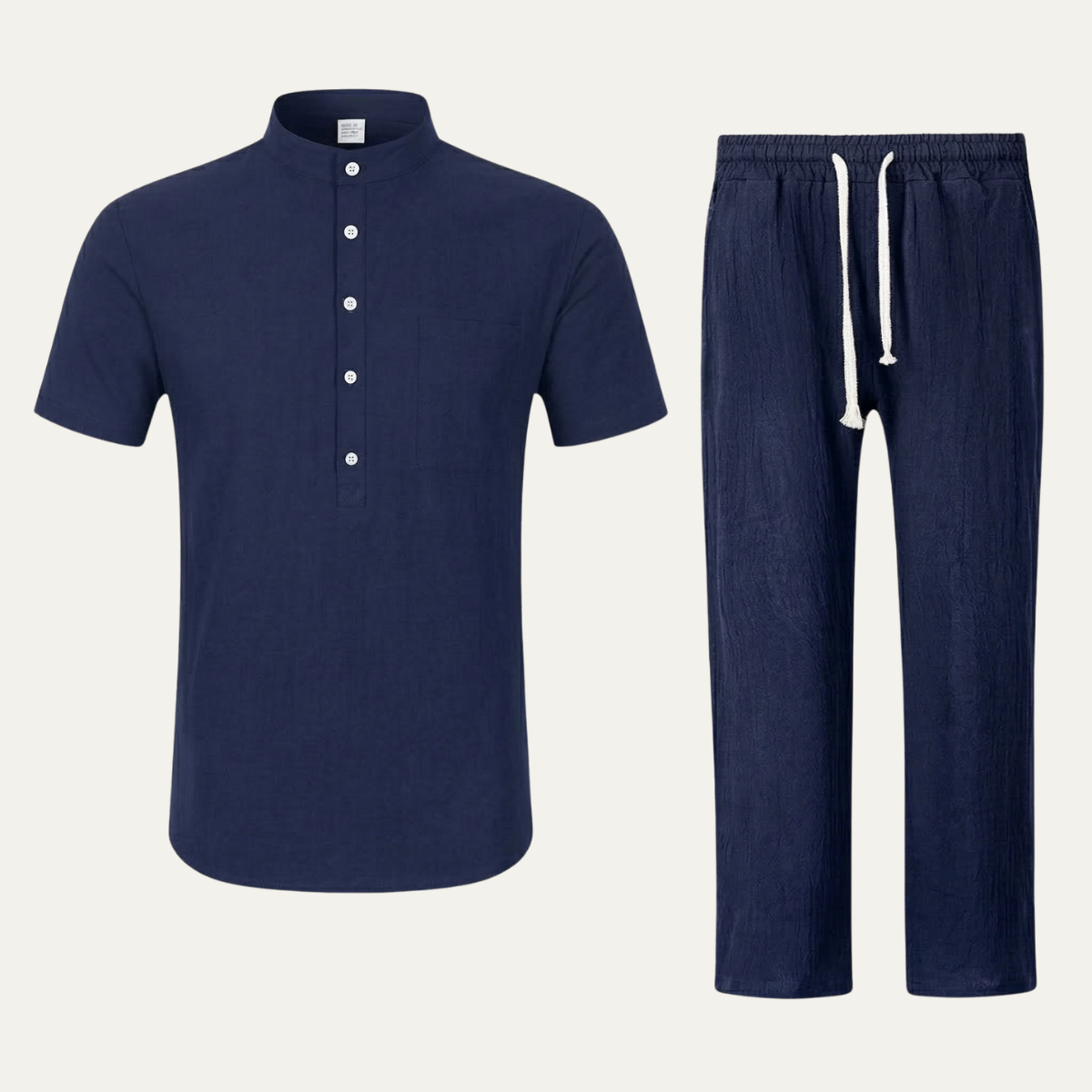 Mens Lightweight Cotton Linen Polo Shirt Pants Set