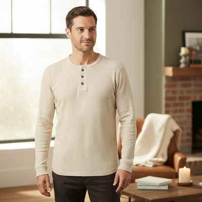 Men's Slim Fit Thermal Cotton Henley Shirt