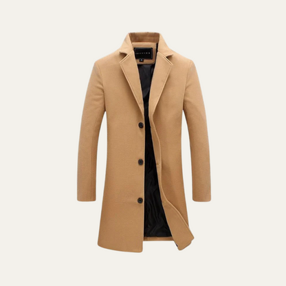 Men's Wool Single Breasted Camel Coat - VibreMode