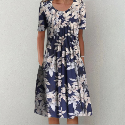 Elegant Floral Pocket Dress for Women