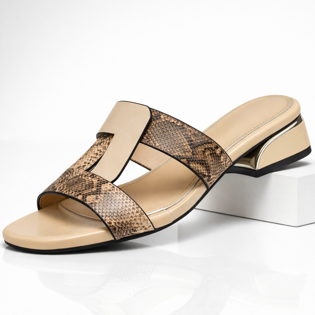 Women's Snakeskin Slide Sandals Block Heel