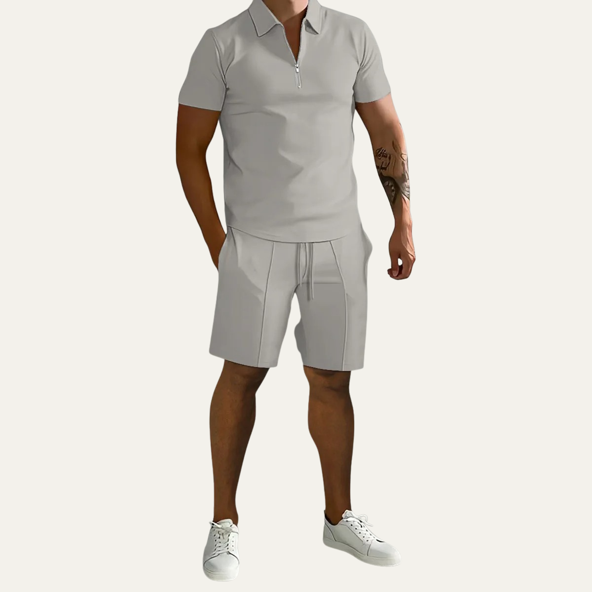 Men's Polo Shirt Shorts Set Gray