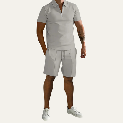 Men's Polo Shirt Shorts Set Gray