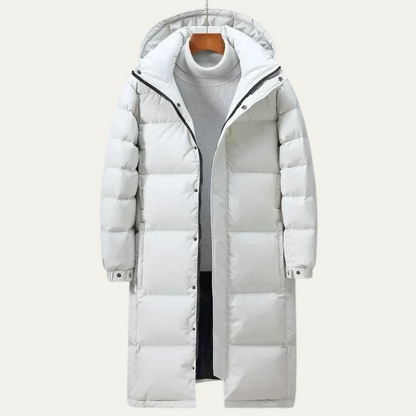 Men's Hooded Longline Puffer Coat Black - VibreMode