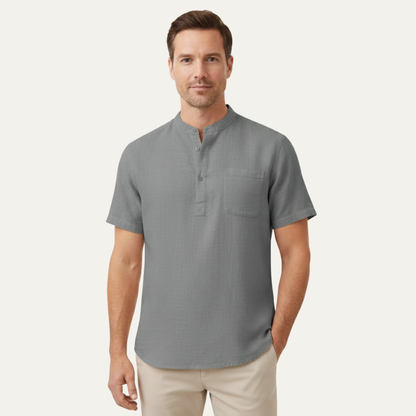 Men's Linen Henley Shirt Casual Light Beige