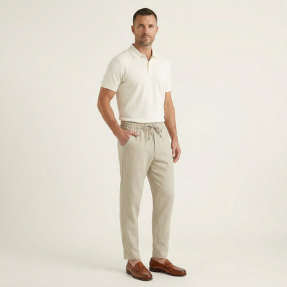 Men's Linen Jogger Pants Lightweight Beige