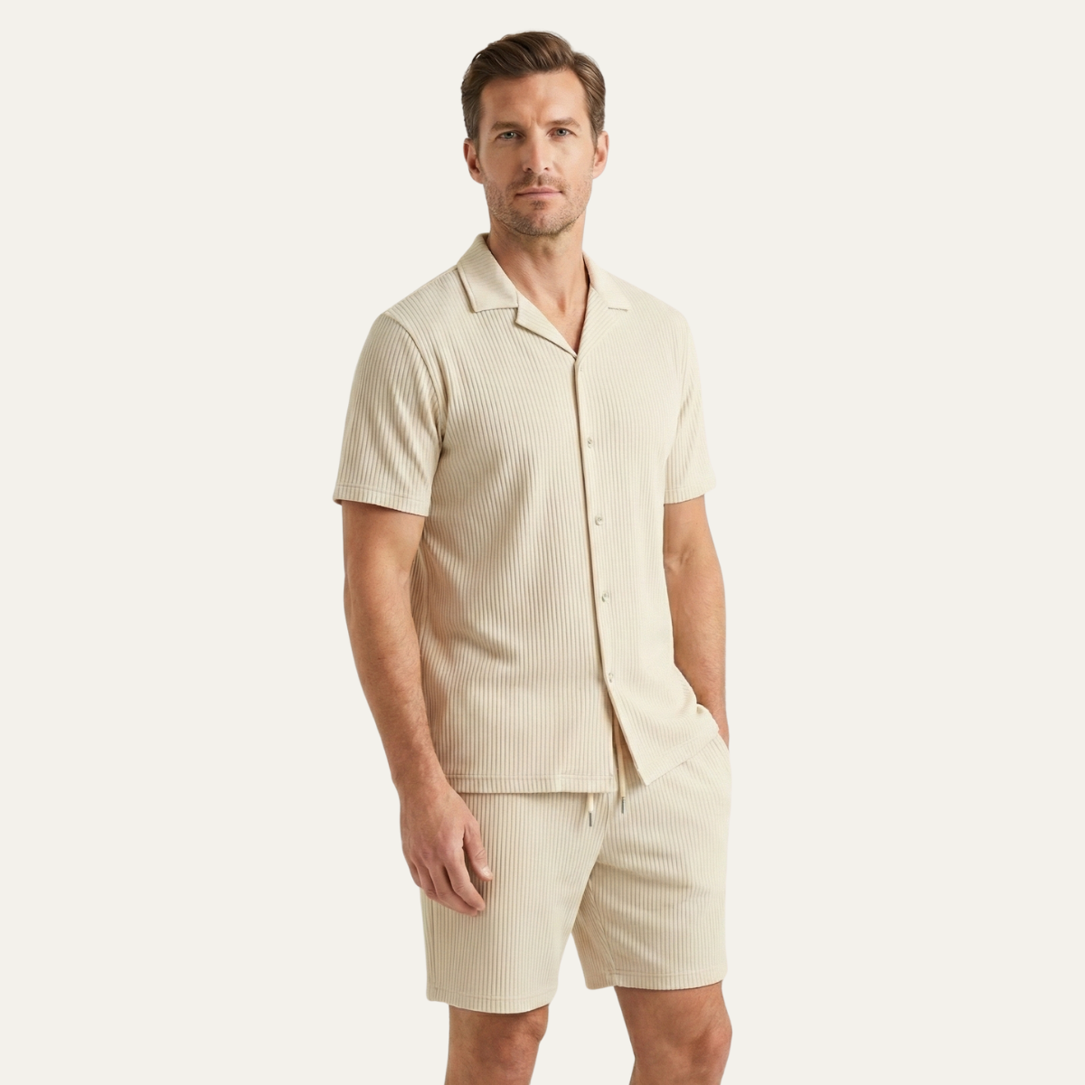Men's Casual Summer Ribbed Shirt And Shorts Set