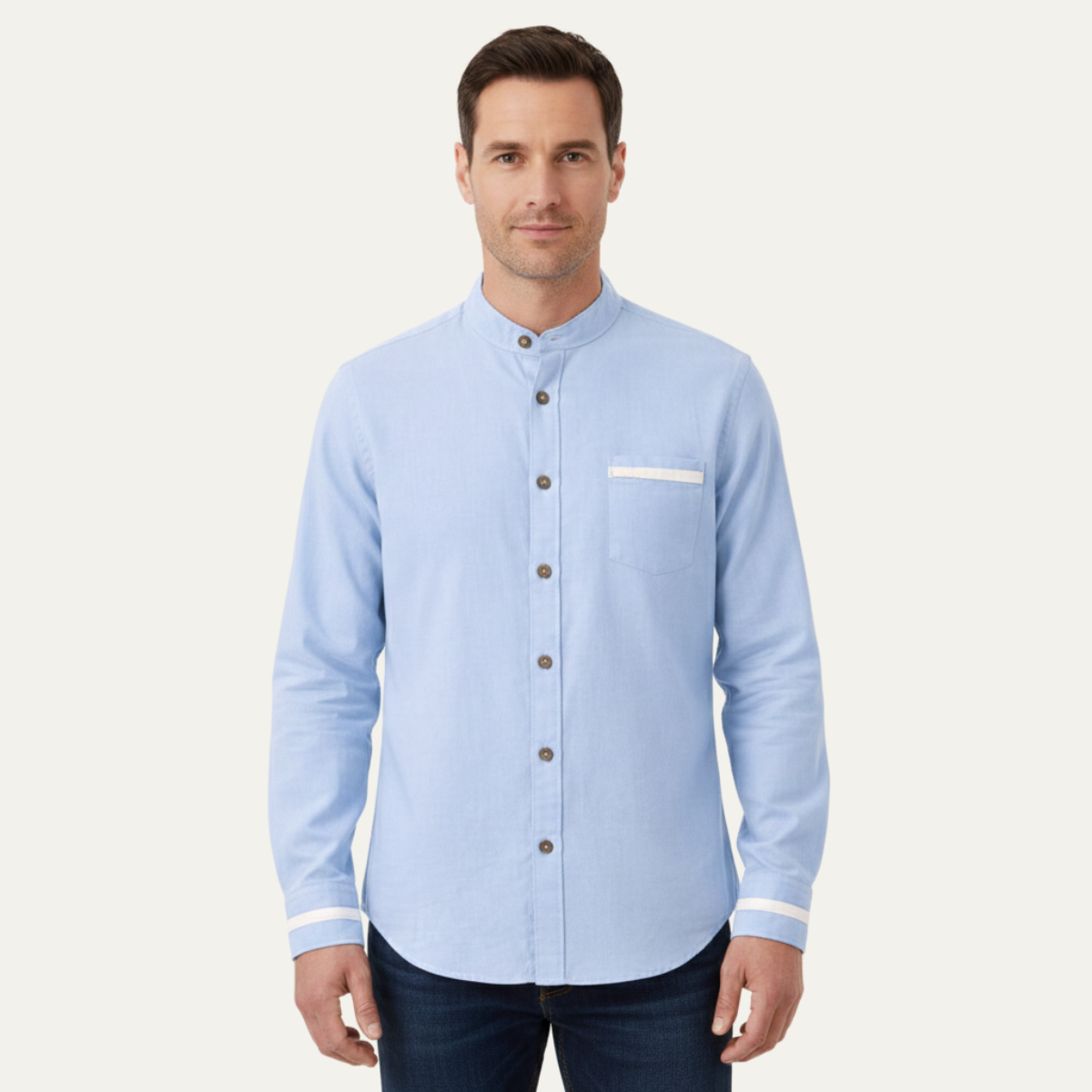 Men's Business Button Up Shirt Standing Collar White