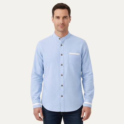 Men's Business Button Up Shirt Standing Collar White