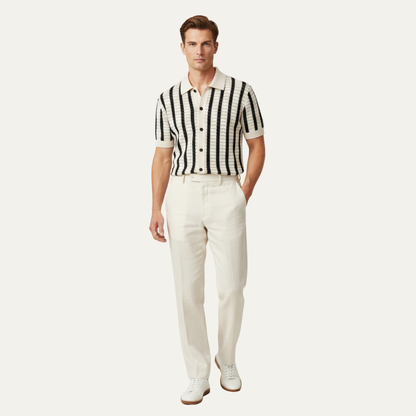 Men's Breathable Striped Knitted Polo Shirt