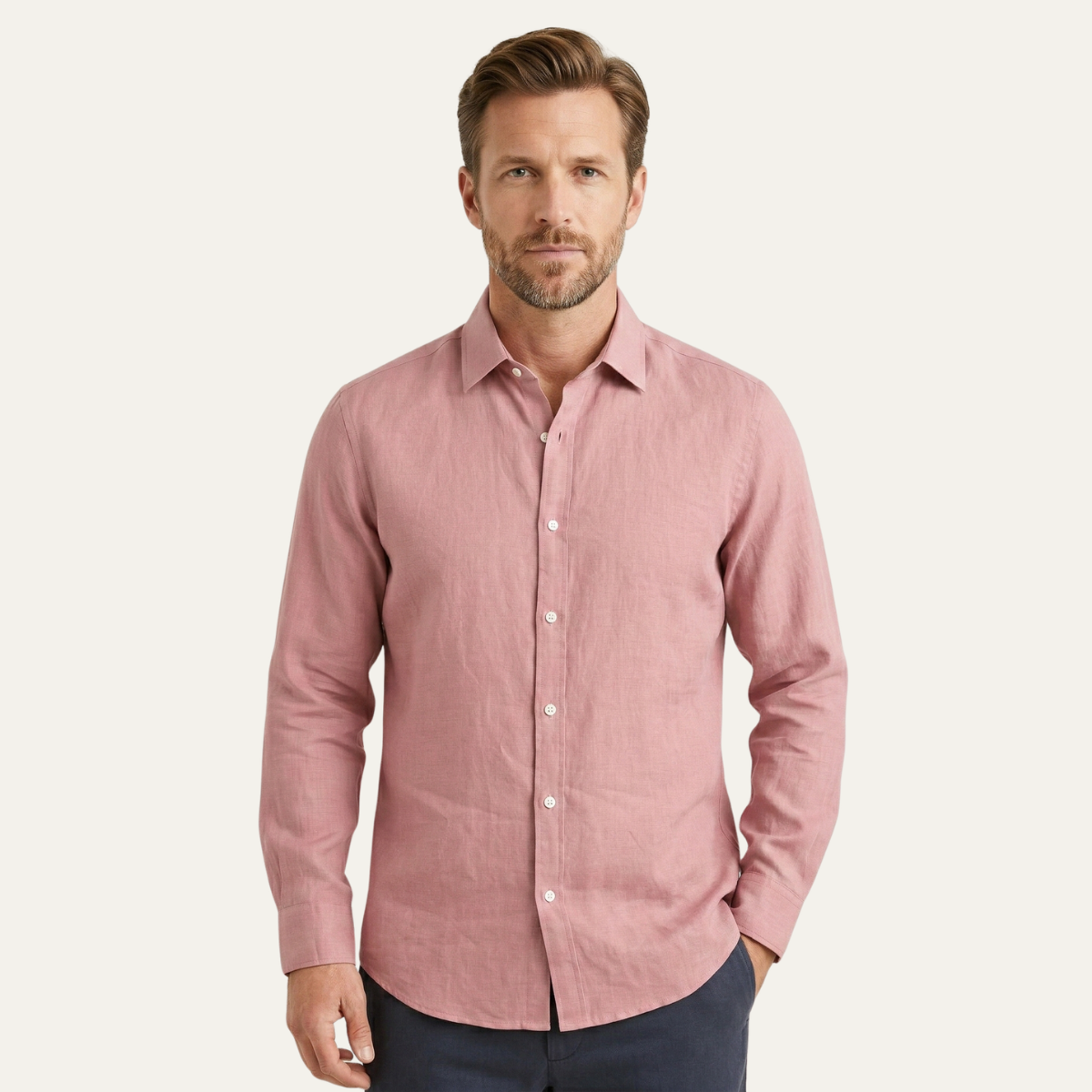 Men's Linen Button Up Shirt Casual Light Blue