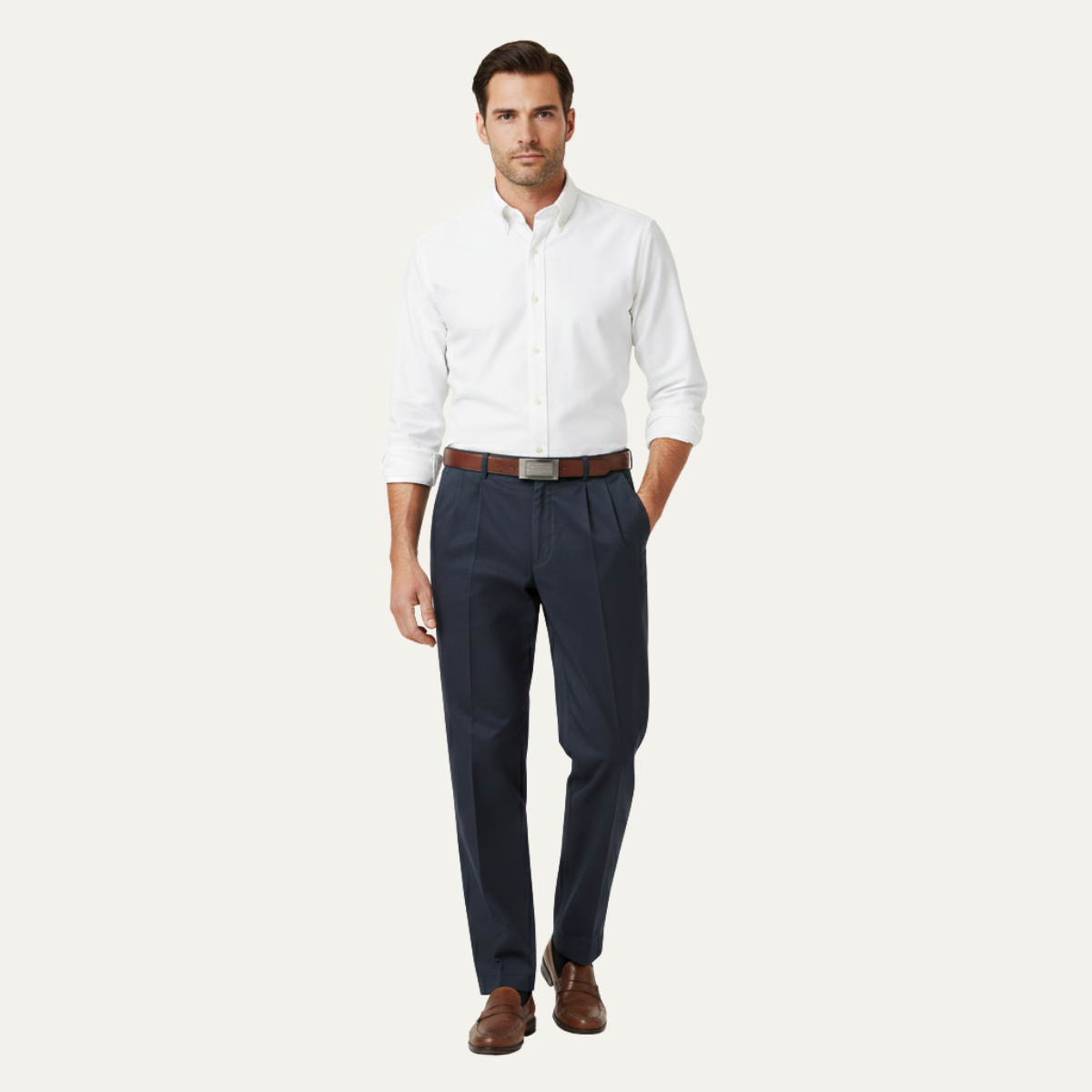 Men's Classic Straight Leg Pants Double Pleated Wool Black
