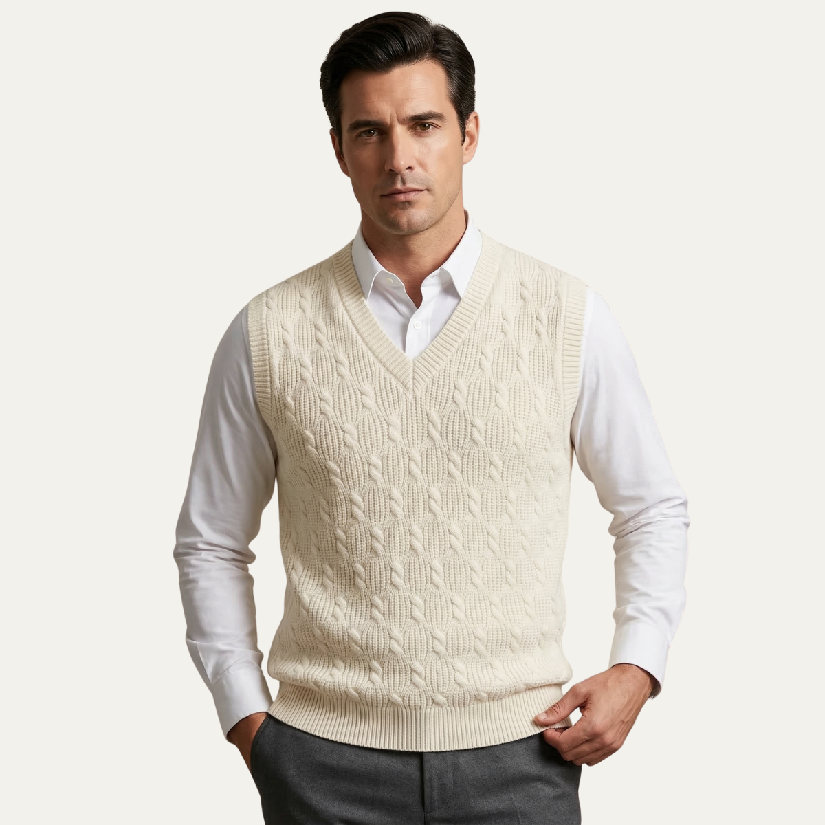 Men's Textured Knitted V Neck Vest