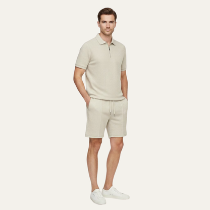 Men's Summer Shirt And Shorts Set Solid Color Casual