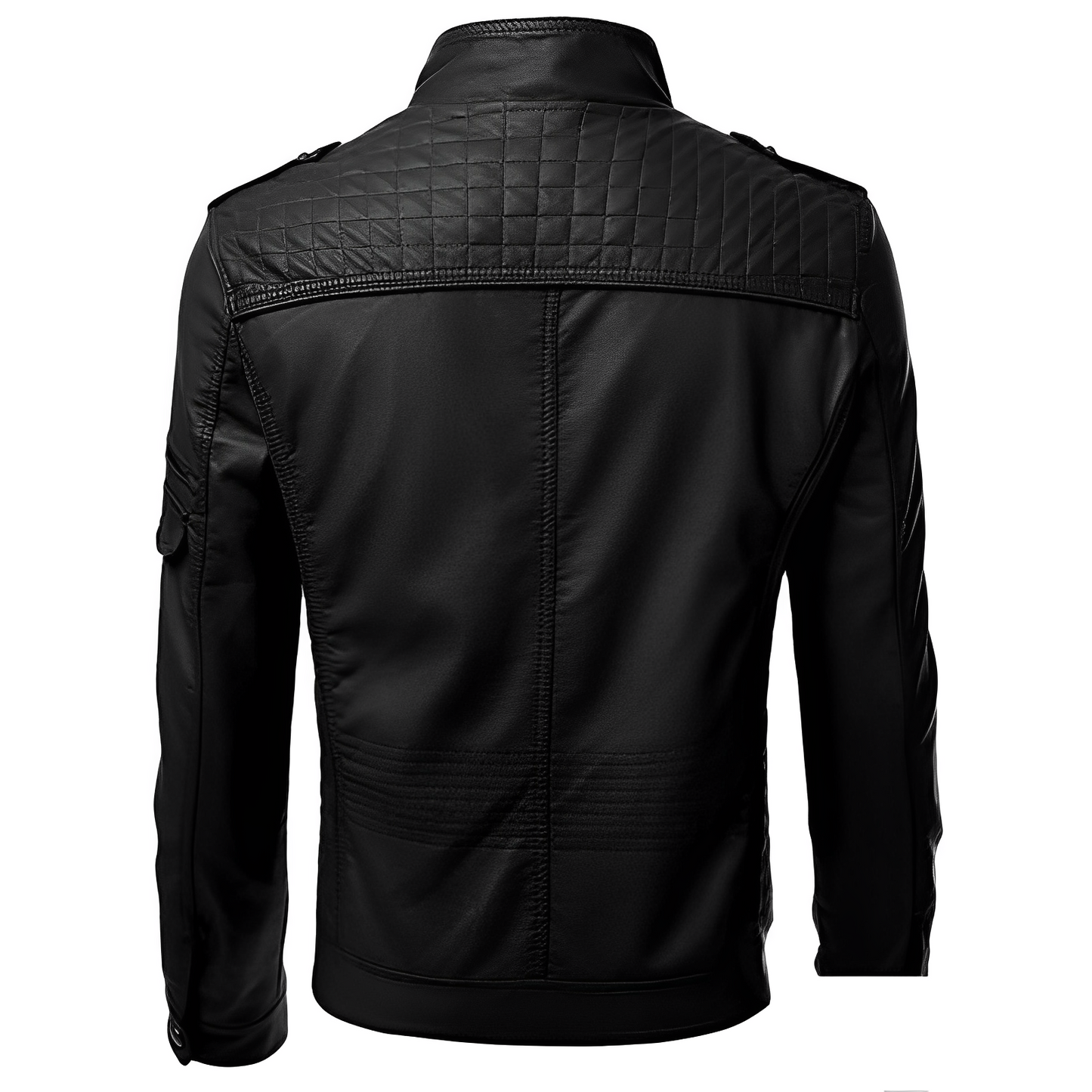 Men's Leather Jacket Slim Fit Zip Pockets Black