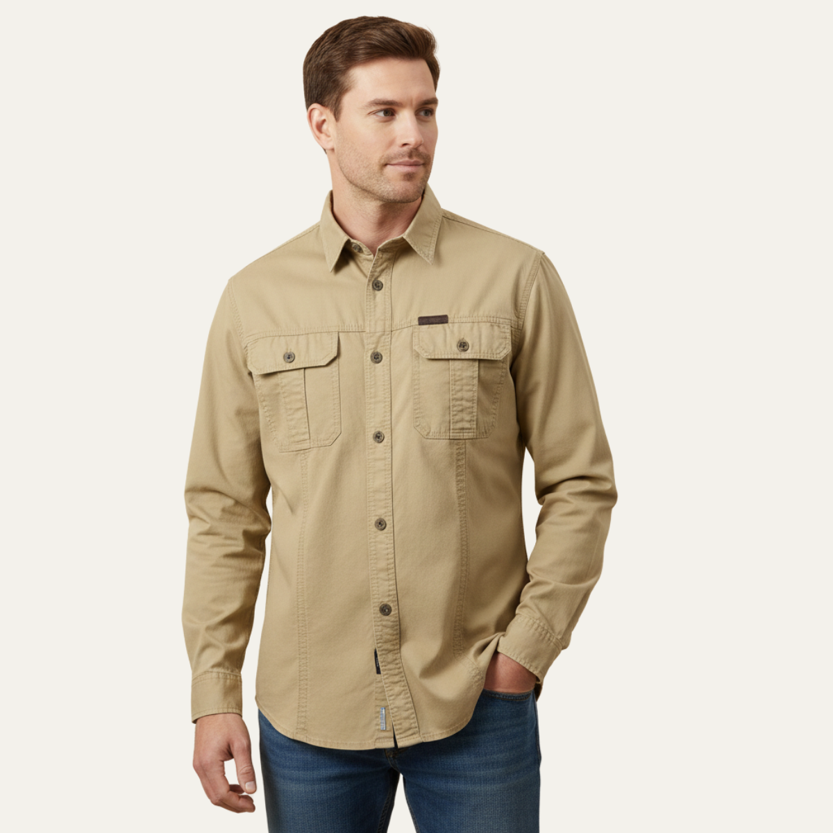 Men's Cotton Cargo Shirt Solid Color Multi Pocket