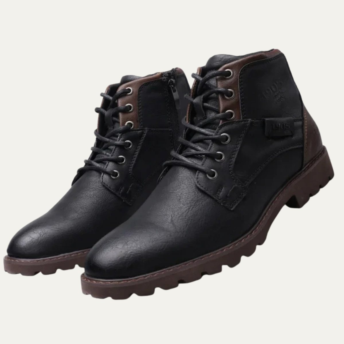 Stanhope Men's Ankle Biker Boots Durable Leather Black