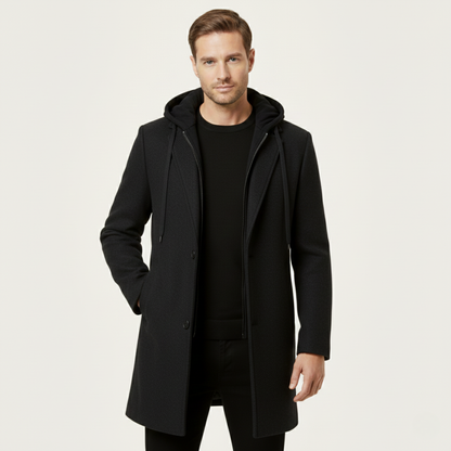 Men's Wool Overcoat Hooded Quilted Lining