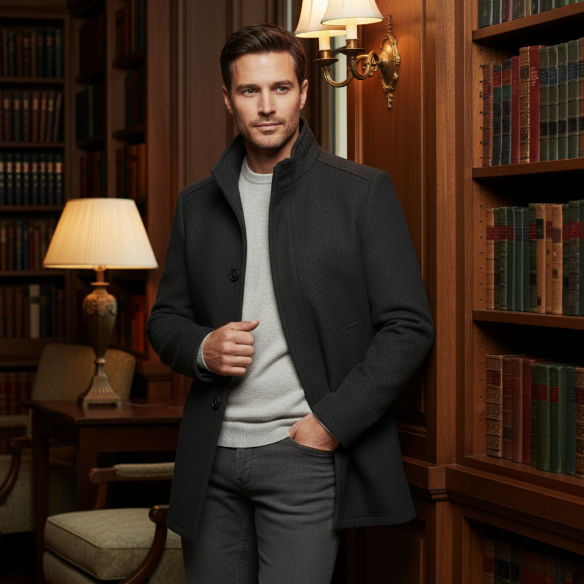 Men's Wool Blend Button Up Coat Warm Lining