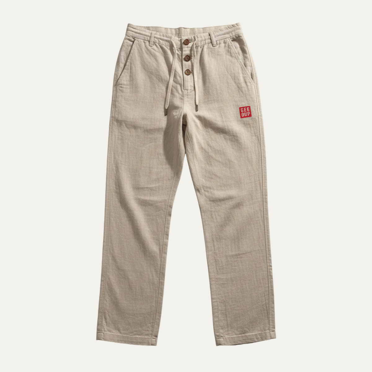 Men's Cotton Linen Straight Leg Pants Lightweight Beige
