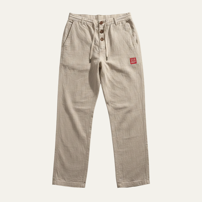 Men's Cotton Linen Straight Leg Pants Lightweight Beige