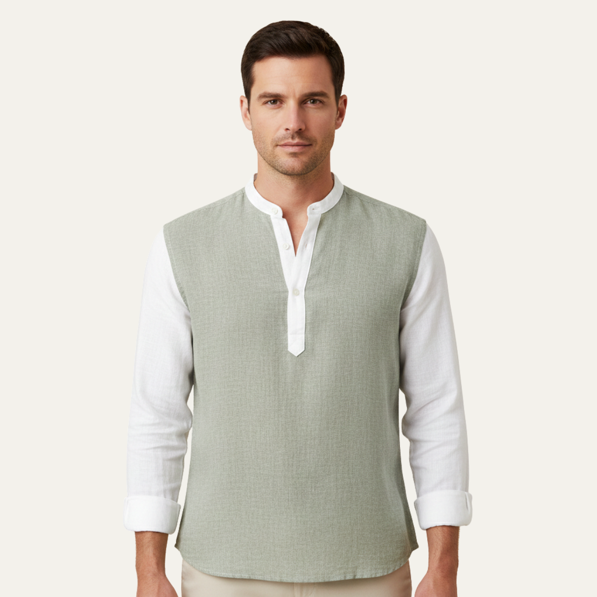 Men's Linen Blend Deep V Neck Shirt Lightweight