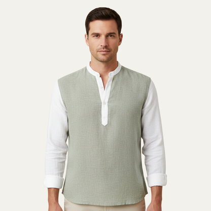 Men's Linen Blend Deep V Neck Shirt Lightweight