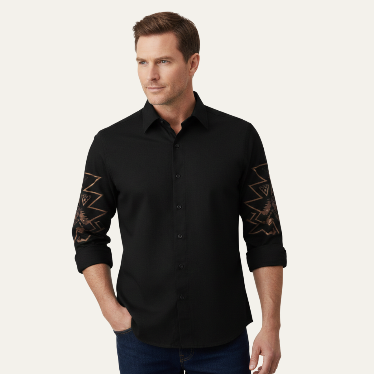 Men's Western Denim Shirt Two Tone Patchwork Blue
