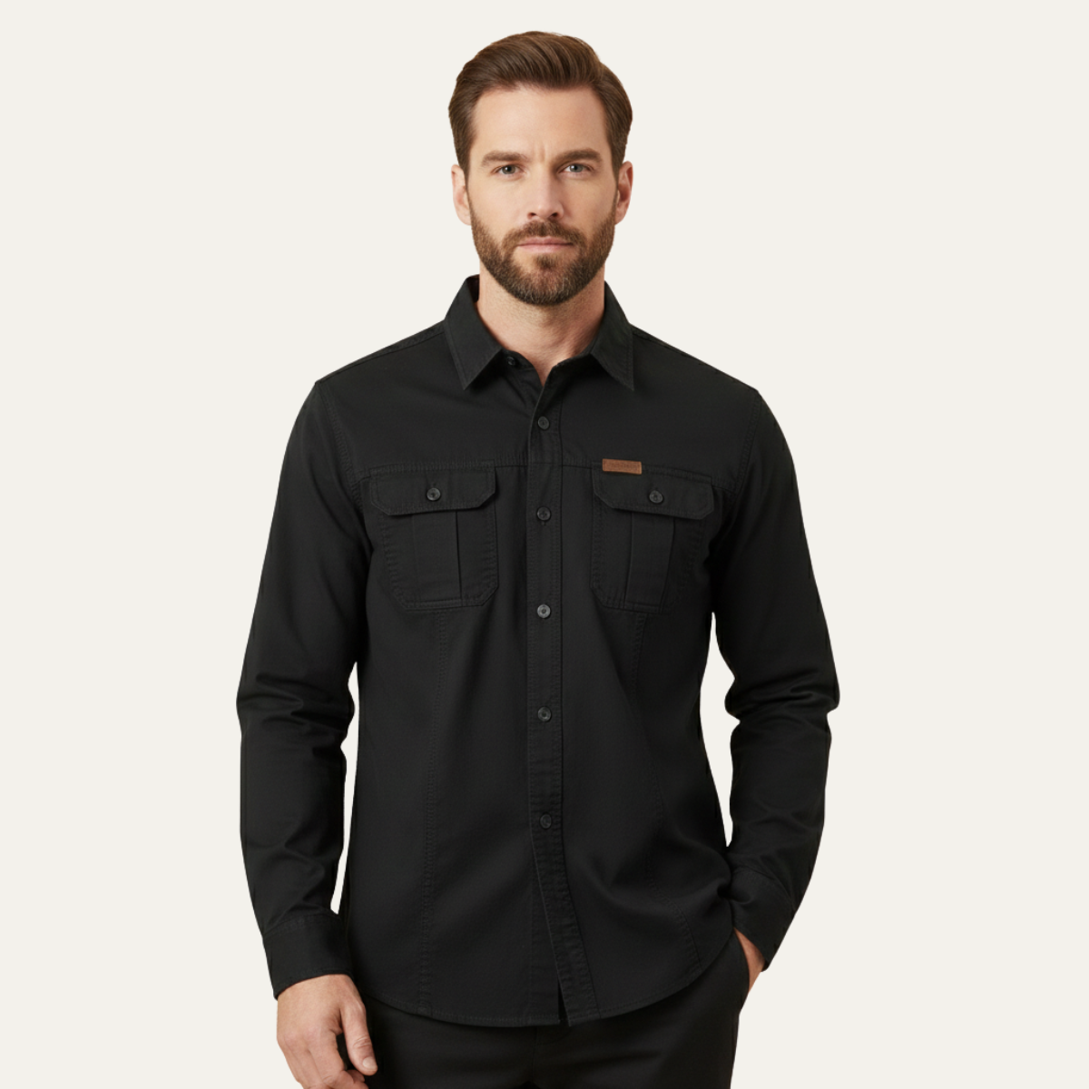 Men's Soft Cargo Shirt Multi Pocket Solid Color