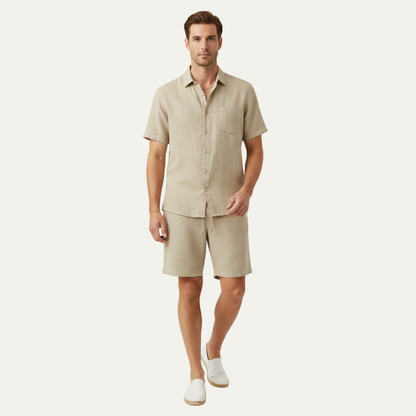 Men's Linen Shirt And Shorts Lightweight Summer Set