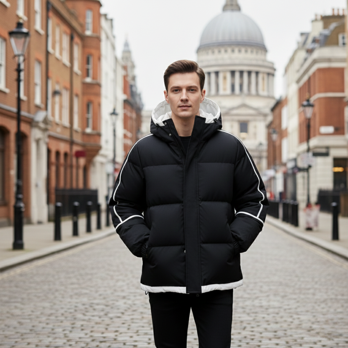 Men's Waterproof Puffer Jacket Hooded Winter Coat