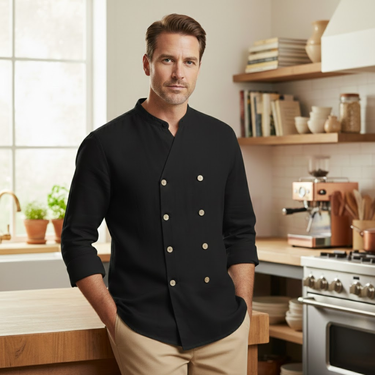Men's Double Breasted Cotton Linen Shirt
