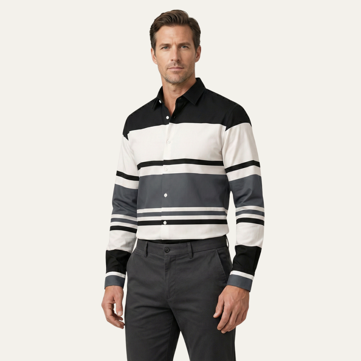 Men's Striped Color Block Shirt
