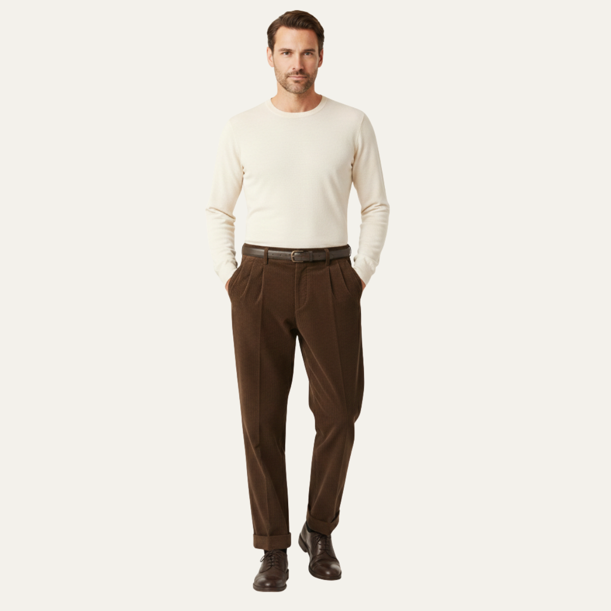 Men's Formal Straight Leg Pants High Waist Pleated Wool Black