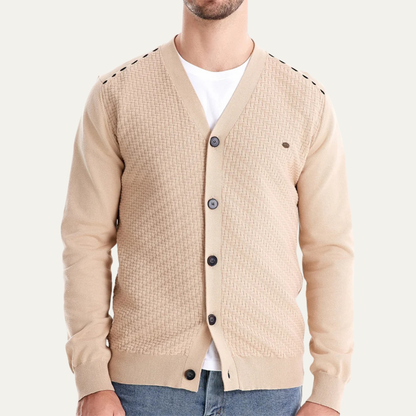 Men's Textured Knit V Neck Cardigan