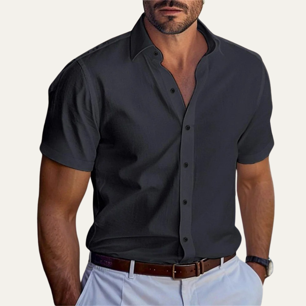 Men's Casual Button-Up Shirt Solid Color