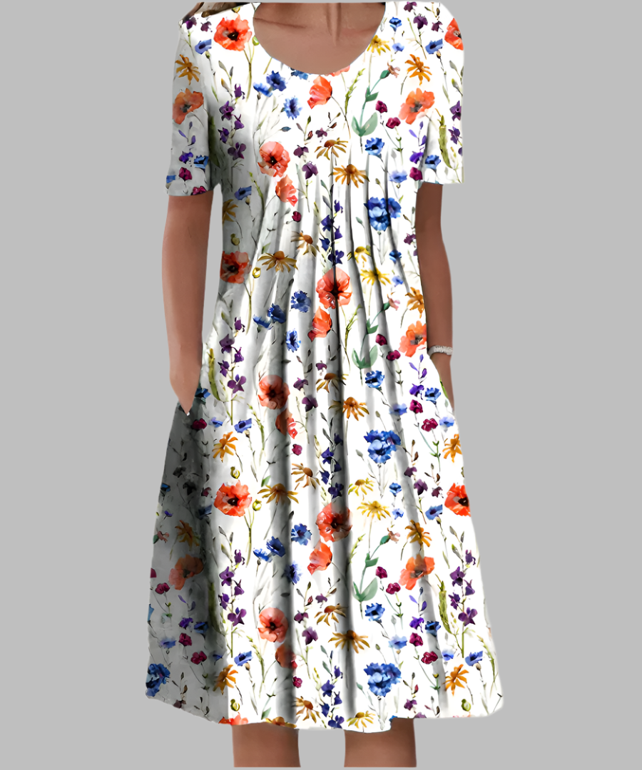 Women's Short Sleeve Flower Print Dress - VibreMode