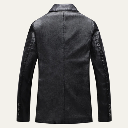 Men's Leather Winter Jacket Button Up
