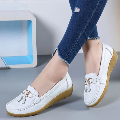 Women Leather Cut-Out Ballerina Flats - VibreMode
